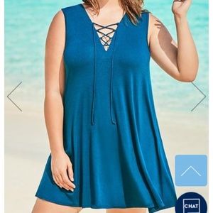 CLEARANCE SALE! 
FIONA TEAL LACE UP V-NECK DRESS